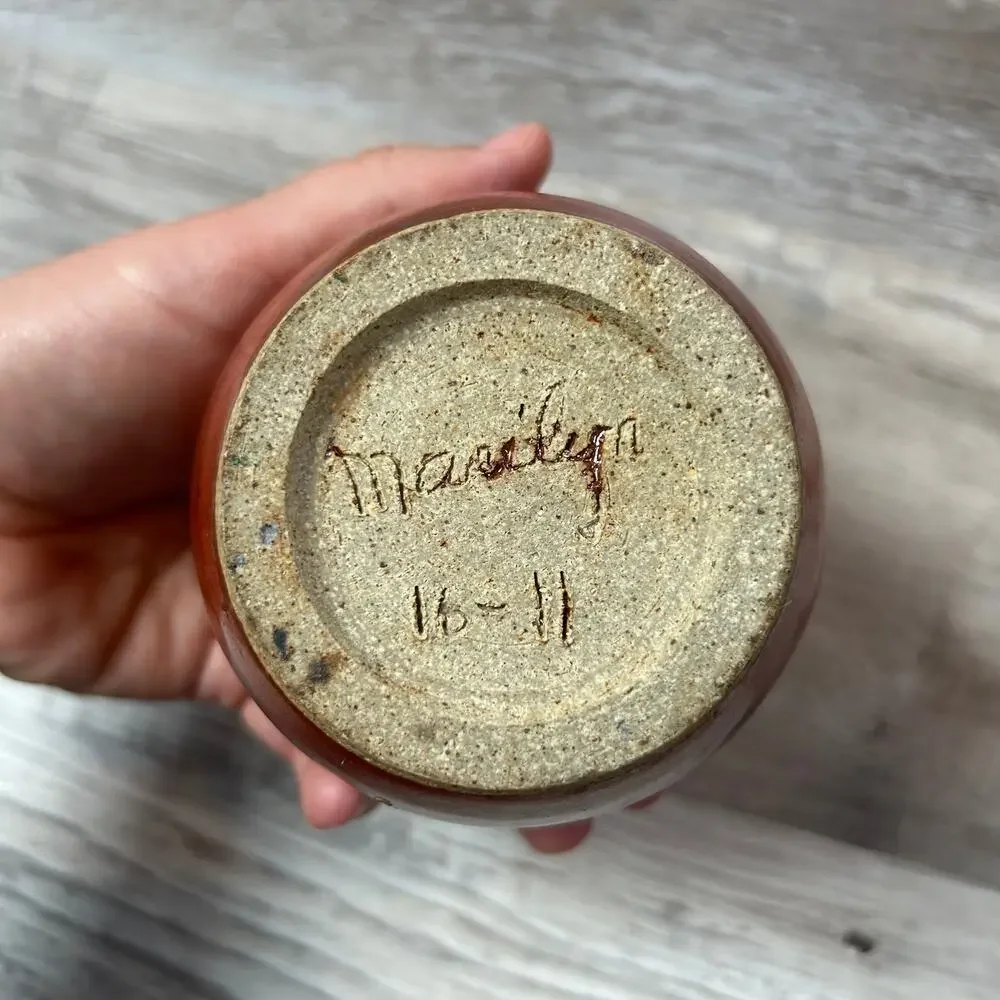 Handmade Studio Pottery Lidded Jar – Rust Red Glaze by Marilyn – 2.5